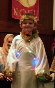 Gunnar as a brilliant and terrifying angel in the Chapel Christmas pageant a few years ago. Photo by Julie Garrett